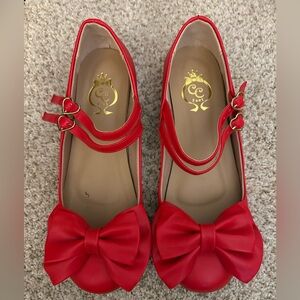 Cotton Candy Feet Red Double Strap Bow Lolita Shoes in Size 40/9, 50s style